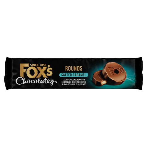 Foxs Chocolatey Rounds Salted Caramel 130g pack shot