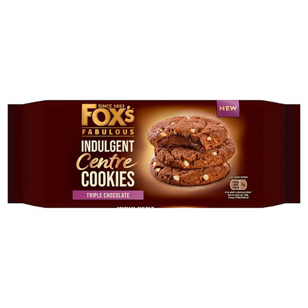 Foxs Indulgent Centre Triple Choc Cookies 160g pack shot