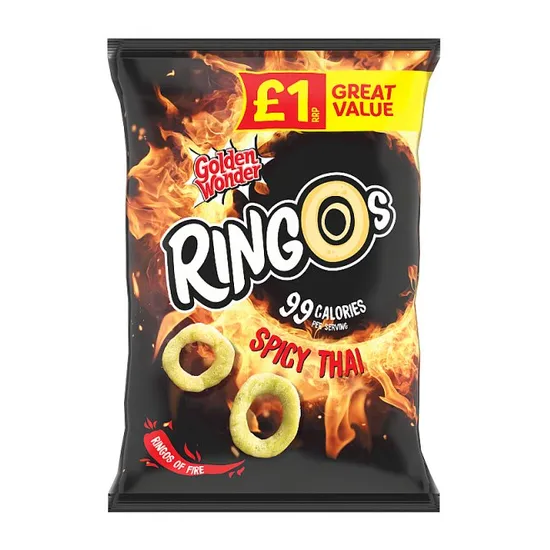 Golden Wonder Ringos Spicy Thai PM £1 40g pack shot