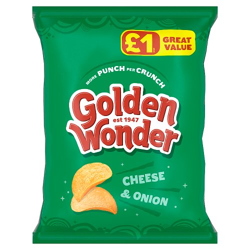 Golden Wonder Crisps Cheese & Onion PM £1 57g pack shot