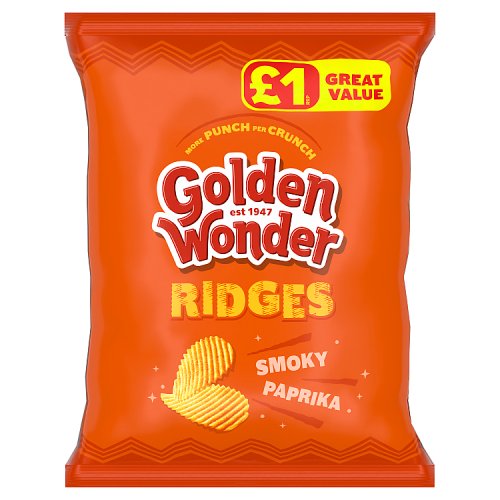 Golden Wonder Ridges Paprika PM £1 57g pack shot
