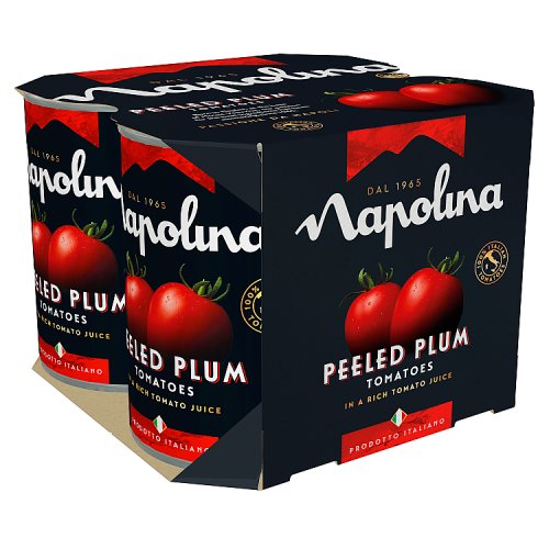 Napolina Peeled Plum Tomatoes 4pk (4 x 400g) pack shot