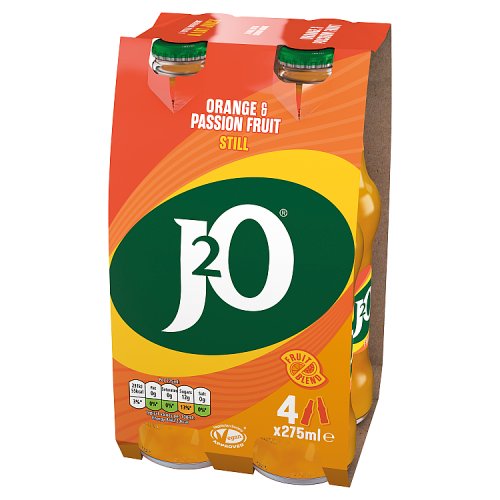 J2O Orange & Passion Fruit Glass 4pk (4 x 275ml) pack shot