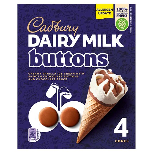 Cadbury Dairy Milk Buttons Ice Cream Cones 4pk pack shot