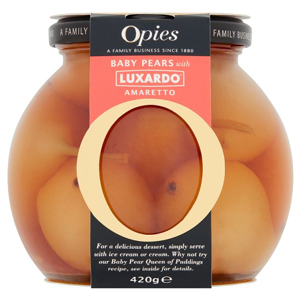 Opies Baby Pears with Luxardo Amaretto 420g pack shot