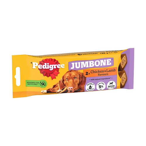 Pedigree Jumbone Medium Dog Treats With Chicken & Lamb 2 Chews 180g pack shot
