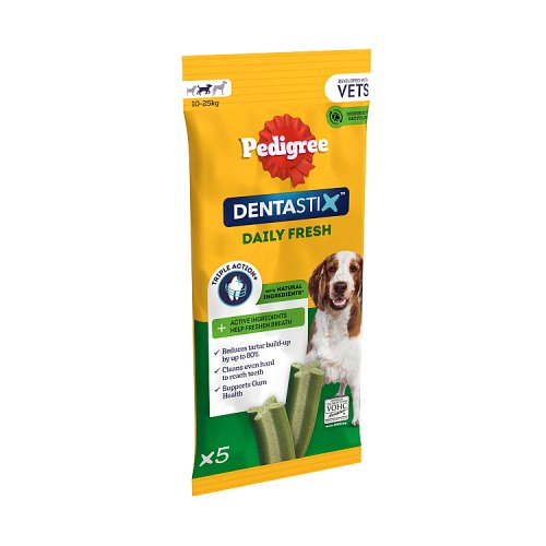 Pedigree Dentastix Fresh Daily Dental Chews Medium Dog 5 Sticks pack shot
