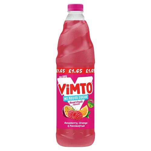 Vimto Real Fruit Squash Raspberry,Orange & Passionfruit PM £1.65 725ml pack shot