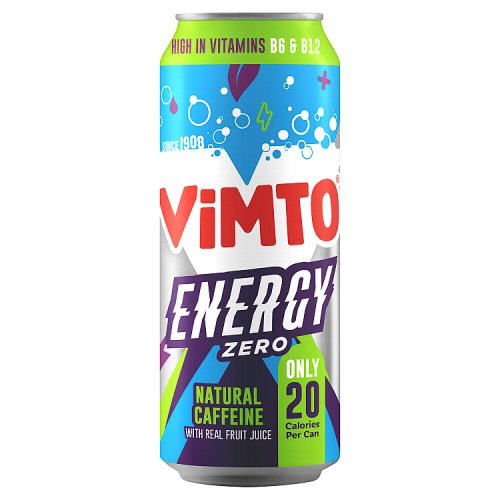 Vimto Energy Natural Caffeine Zero & Real Fruit Juice 500ml pack shot
