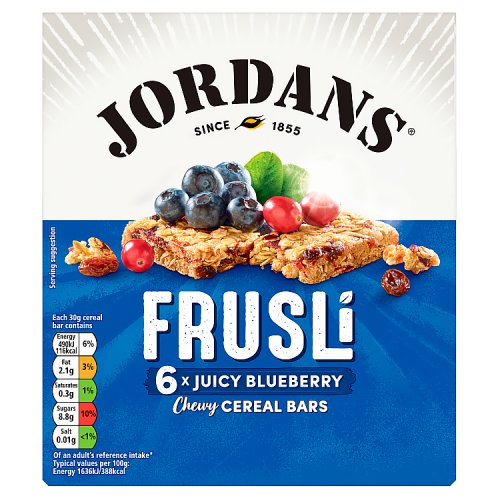 Jordans Frusli Blueberry Cereal Bar (6 x 30g) 180g pack shot