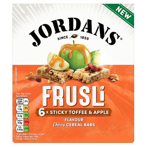 Jordans Frusli Sticky Toffee & Apple Cereal Bars 6pk (6 x 30g) 180g pack shot