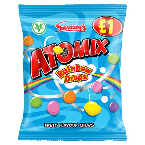 Swizzels Atomix Rainbow Drops PM £1 100g pack shot