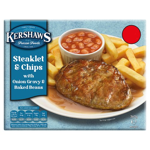 Kershaws Steaklet & Chips PM £2.75 360g pack shot