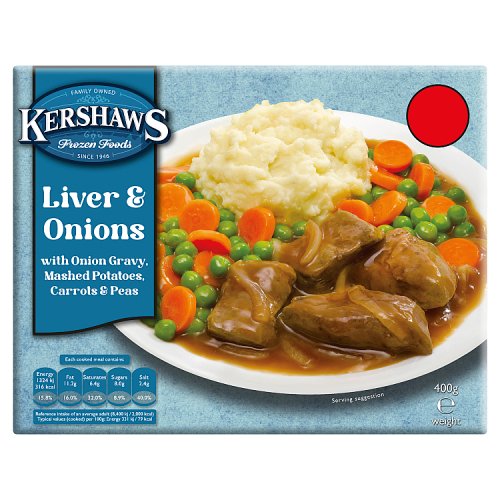 Kershaws Liver & Onions PM £2.75 400g pack shot
