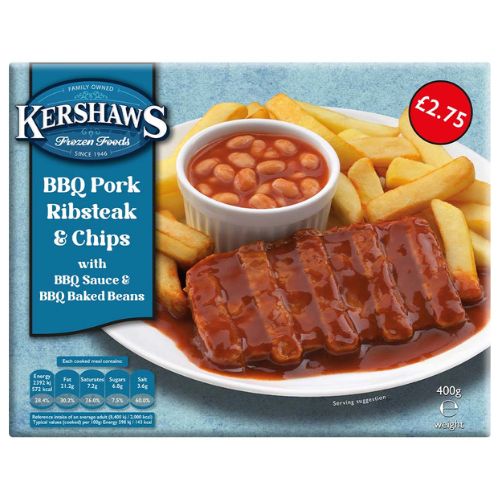 Kershaws BBQ Ribsteak & Chips PM £2.75 400g pack shot