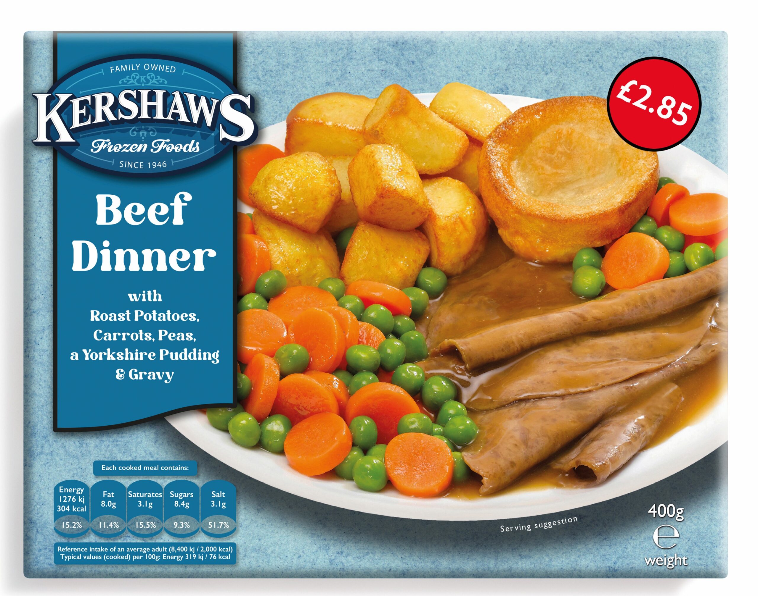 12 Kershaws Beef Dinner £2.85 400g pack shot