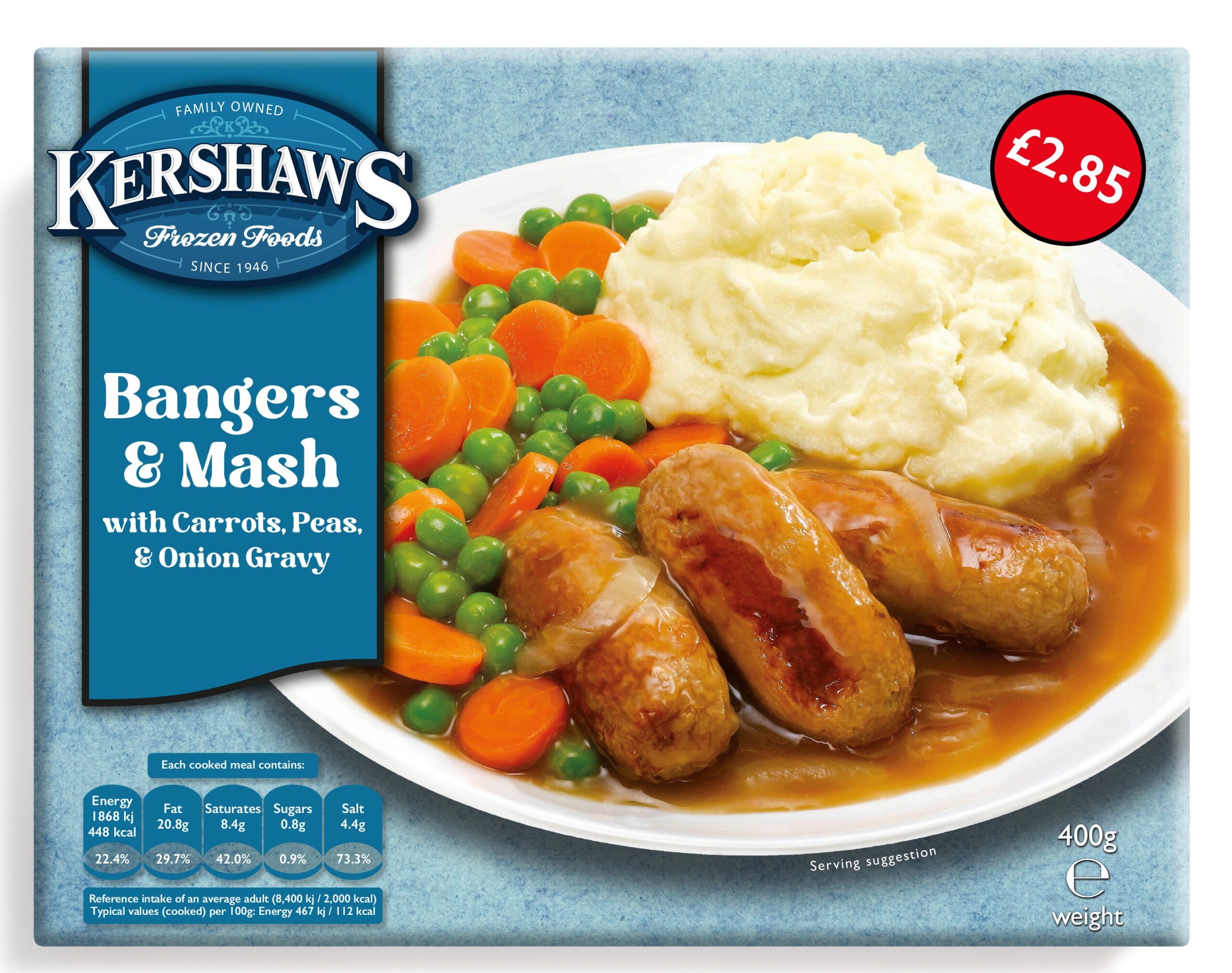 12 Kershaws Bangers & Mash £2.85 400g pack shot