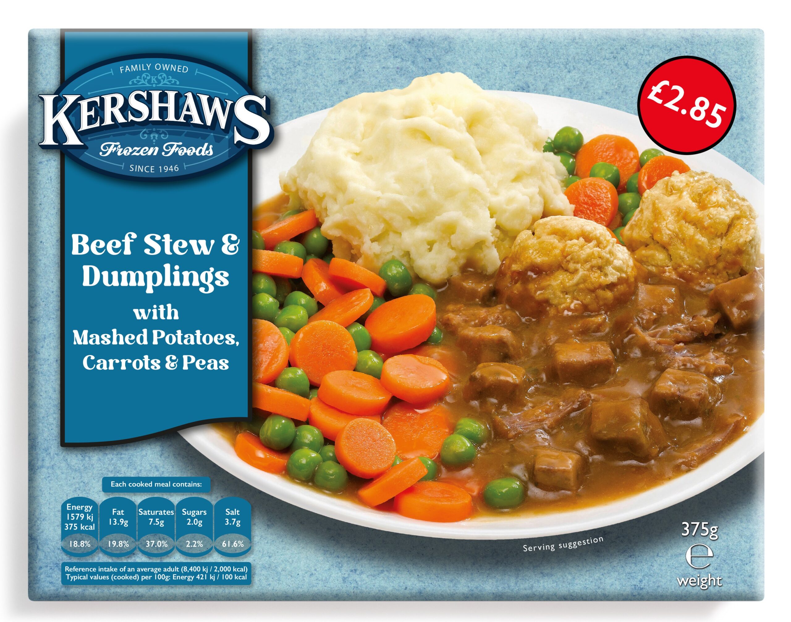12 Kershaws Beef Stew & Dumplings £2.85 375g pack shot