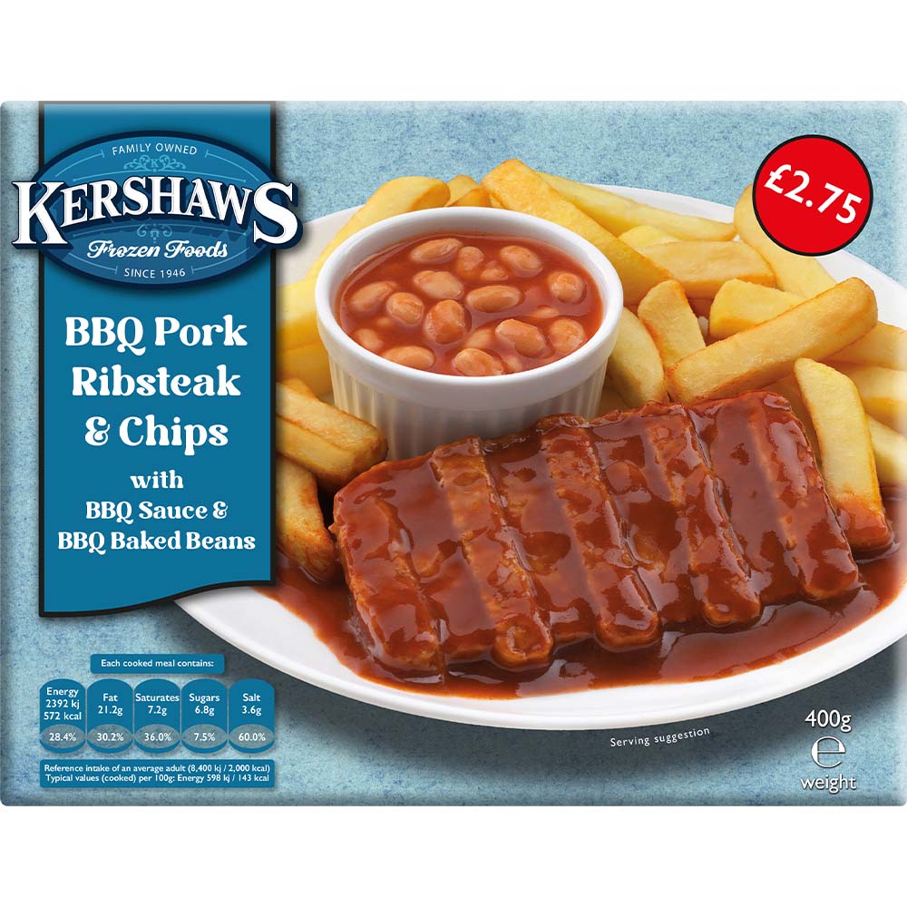12 Kershaws BBQ Ribsteak & Chips £2.85 400g pack shot