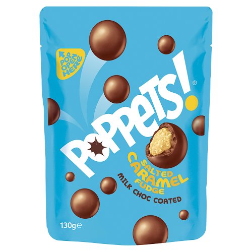 Poppets Salted Caramel Fudge Milk Choc Coated 130g pack shot