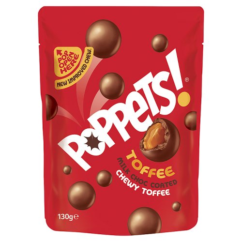 Poppets Toffee Milk Choco Coated Chewy Toffee 130g pack shot