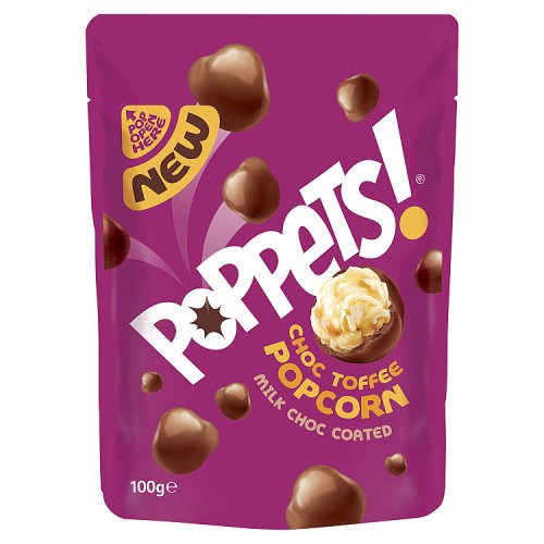Poppets Choc Toffee Popcorn Milk Choc Coated 100g pack shot