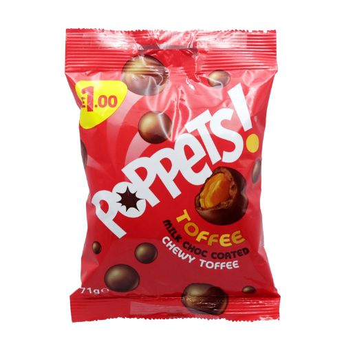 Poppets Milk Chocolate Toffee Bag PM £1 71g pack shot