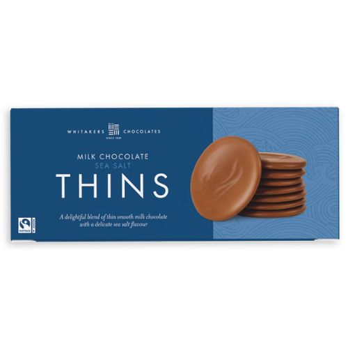 Whitakers Milk Chocolate Seasalt Thins 150g pack shot