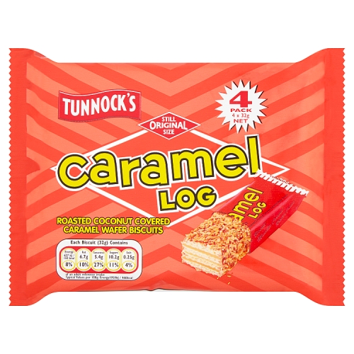 Tunnocks Caramel Log Wafer Biscuits 32g pack shot