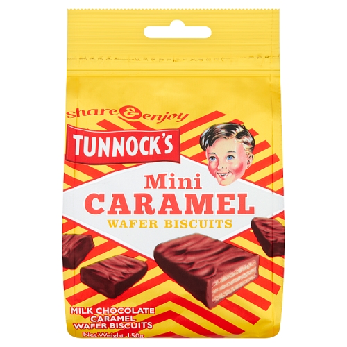 Tunnocks Mini Caramel Wafer Biscuits 150g pack shot