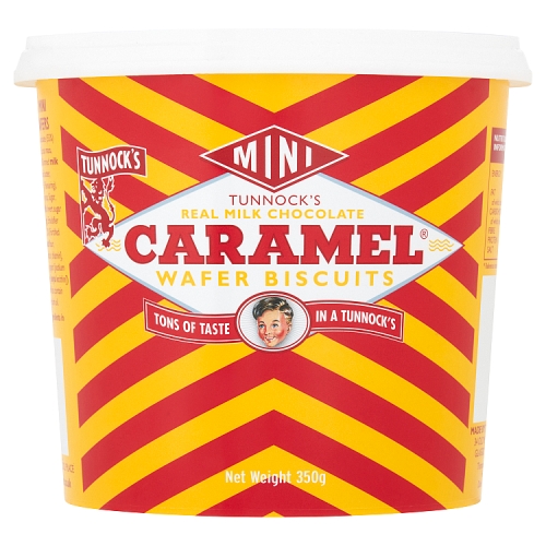 Tunnocks Mini Caramel Wafers Tub 350g pack shot