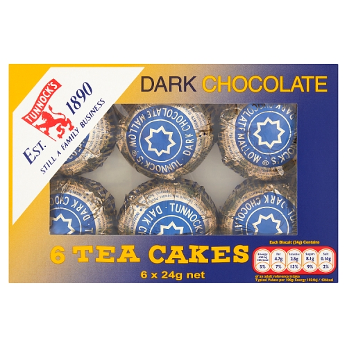 Tunnocks Dark Chocolate Tea Cakes (6 x 24g) pack shot