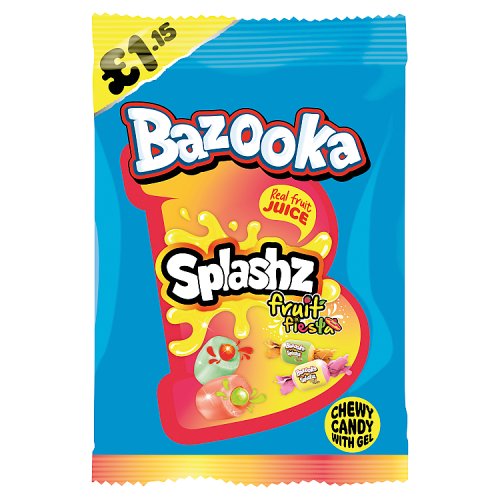 Bazooka Splashz Fruit Fiesta PM £1.15 120g pack shot