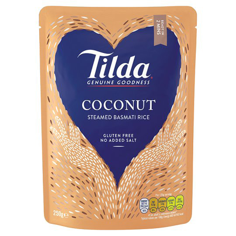 Tilda Special Steamed Basmati Coconut Rice 250g pack shot