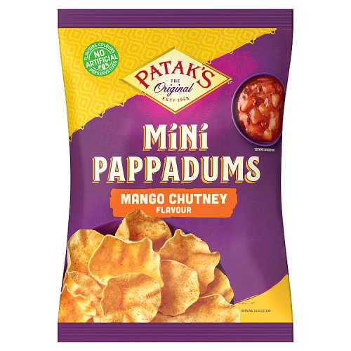 Pataks Mango Chutney Mini Pappadums 65g pack shot