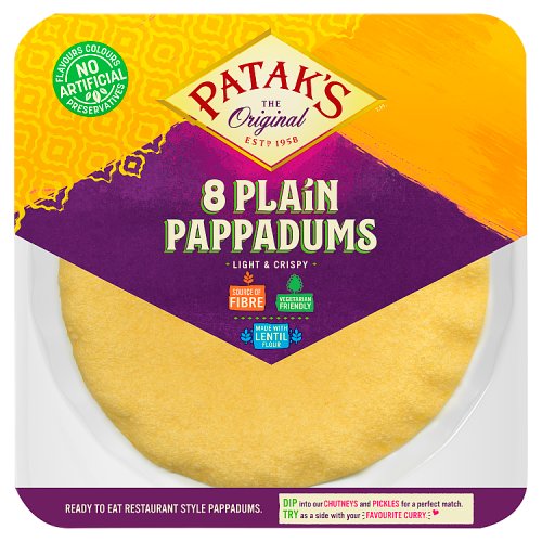 Pataks Ready To Eat Plain Pappadums 64g pack shot