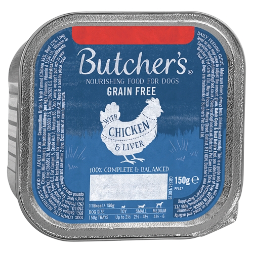 Butchers Chicken & Liver Dog Food Tray 150g PMP pack shot