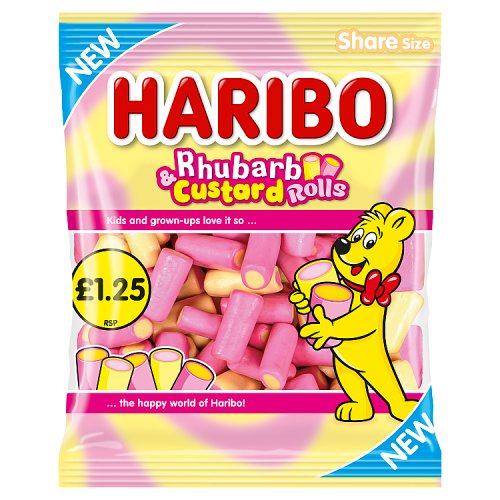 Haribo Rhubarb & Custard Rolls 140g PM £1.25 pack shot