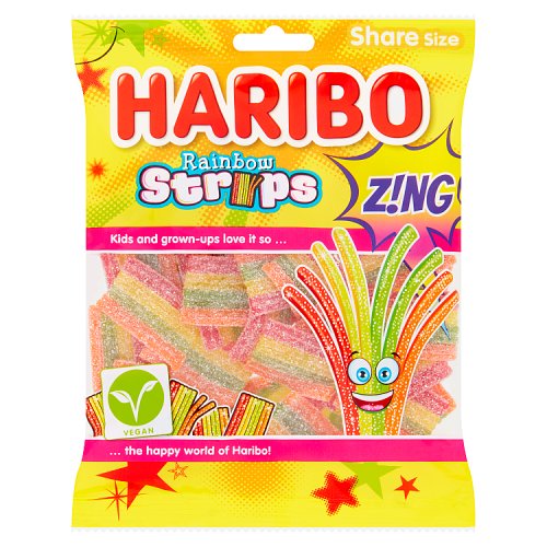 Haribo Bag Rainbow Strips Zing 130g pack shot
