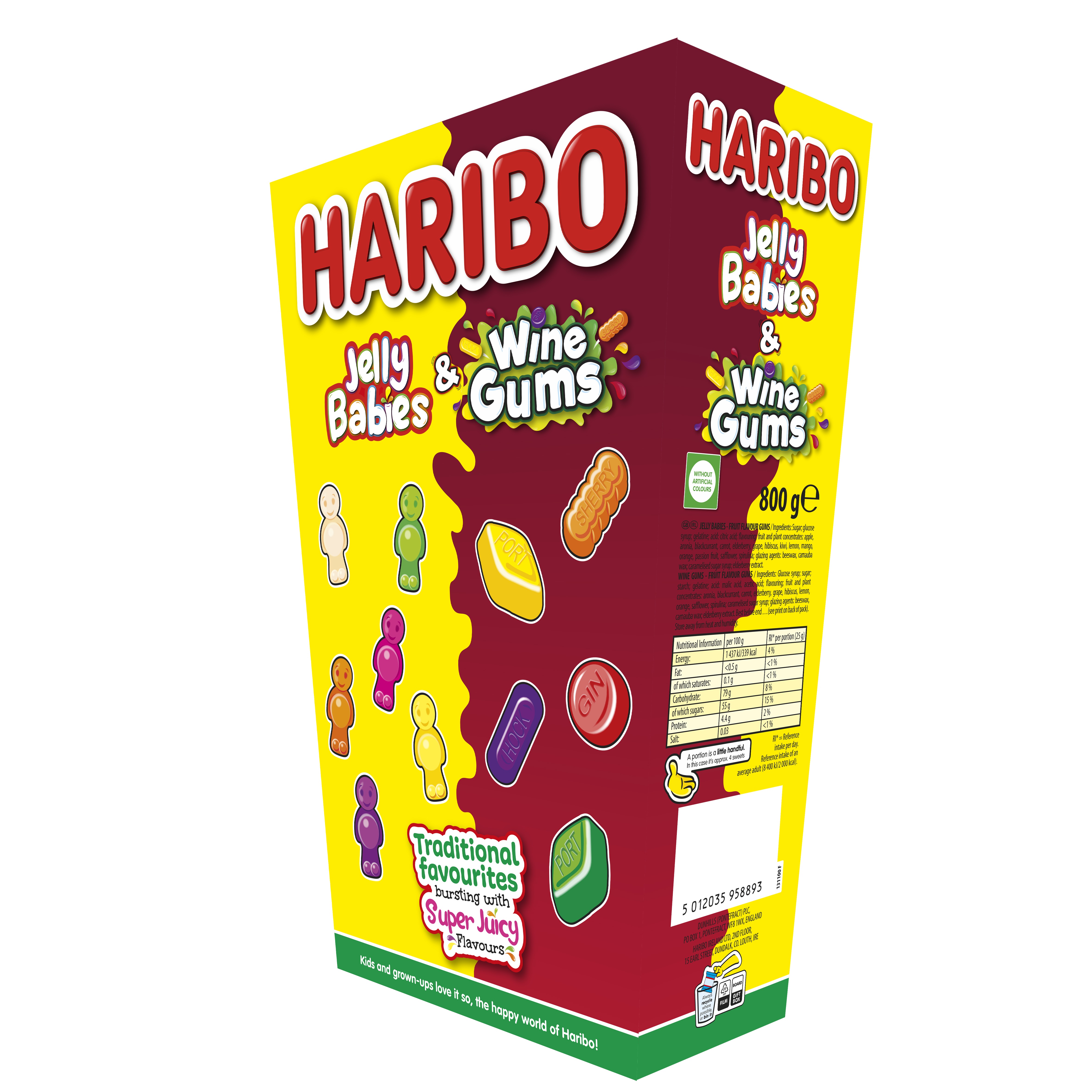 Haribo Jelly Babies & Wine Gums Giant Gift Box 800g pack shot