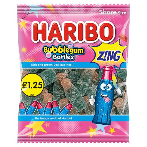 Haribo Bag Bubblegum Bottles Zing PM £1.25 140g pack shot