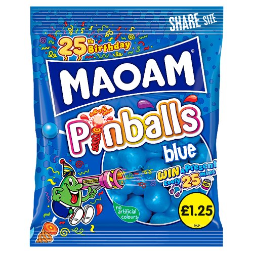 Maoam Pinballs Blue PM £1.25 140g pack shot