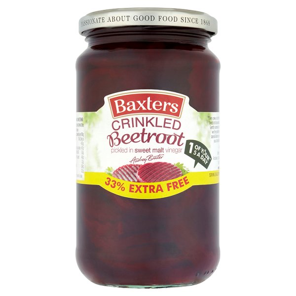 Baxters Crinkle Cut Beetroot 33% Extra Free 455g pack shot