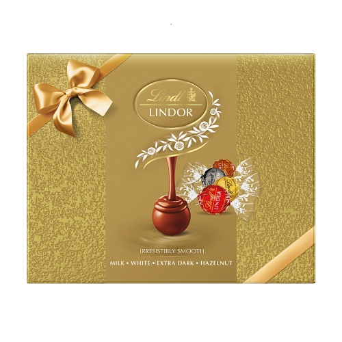 Lindt Lindor Assorted Chocolate Truffles Gold Gift Box 300g pack shot