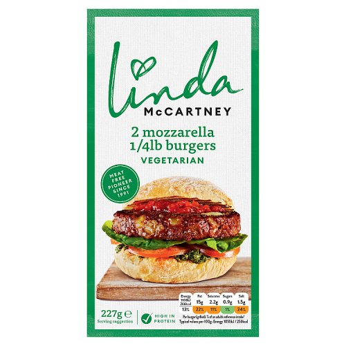 Linda McCartney Vegetarian Mozzarella Burgers 227g pack shot