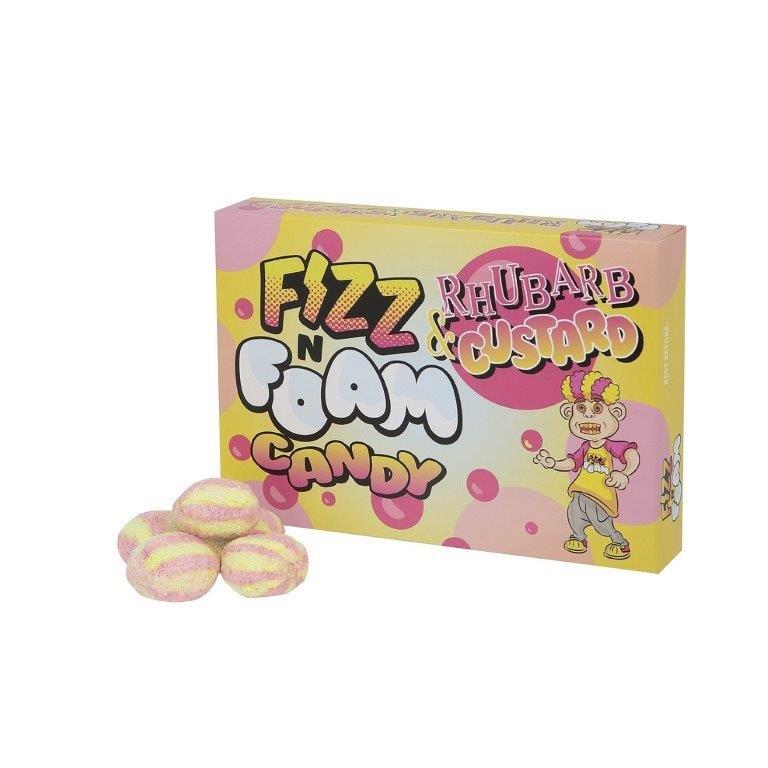 Fizz N Foam Rhubarb & Custard Flavour Candy 100g pack shot
