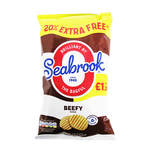 Seabrook Beefy Flavour Crisps PM £1.25 84g pack shot