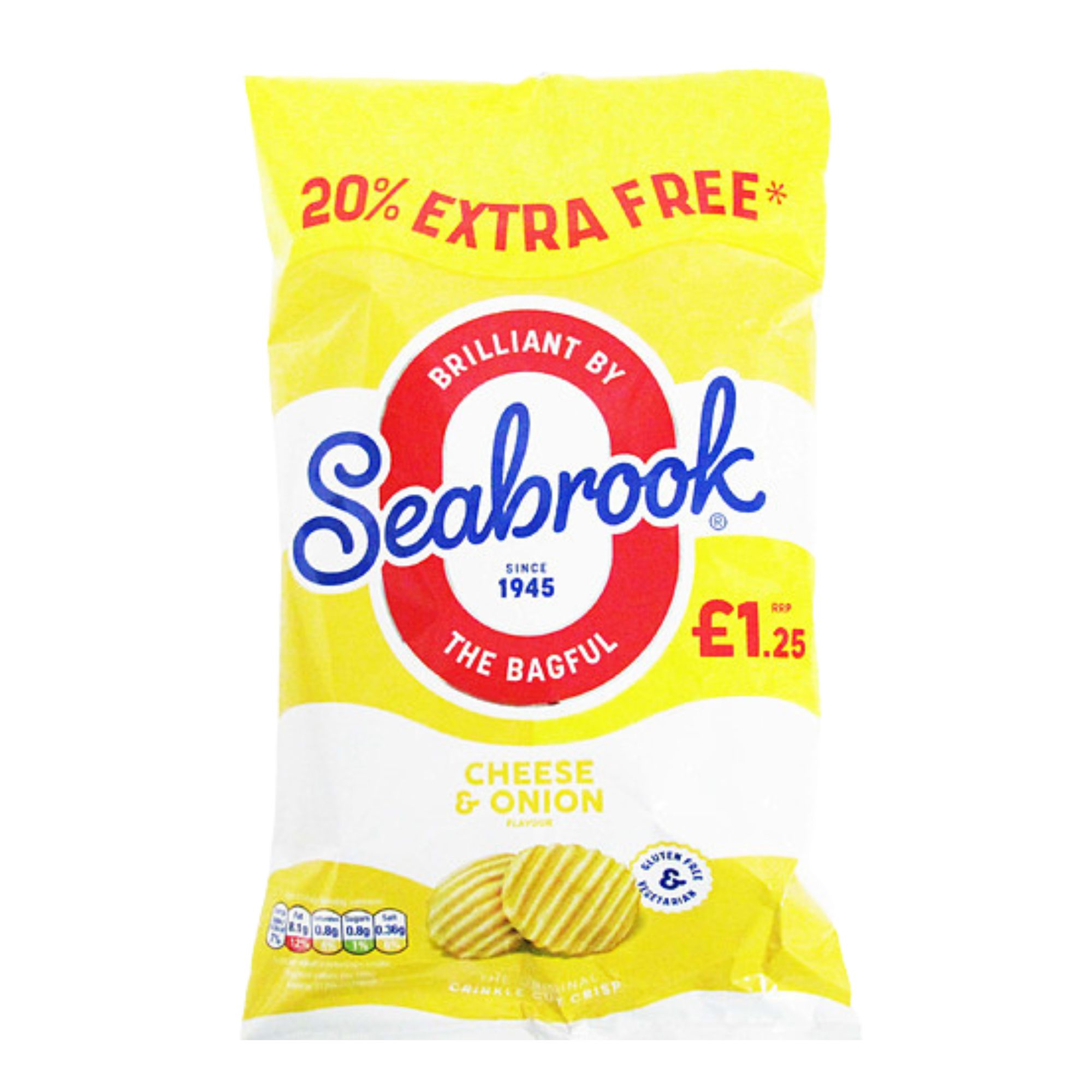 Seabrook Cheese & Onion Flavour Crisps PM £1.25 84g pack shot