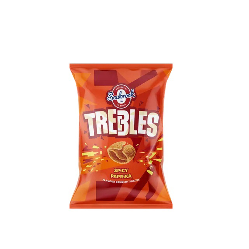Seabrook Trebles Spicy Paprika Flavour Crunchy Snacks PM £1.25 60g pack shot