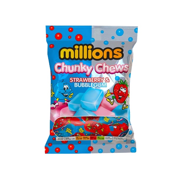 Millions Chunky Chews Strawberry & Bubblegum 100g pack shot